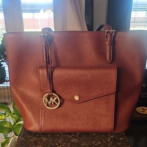 Michael Kors Deep Red Tote with Gold Accents